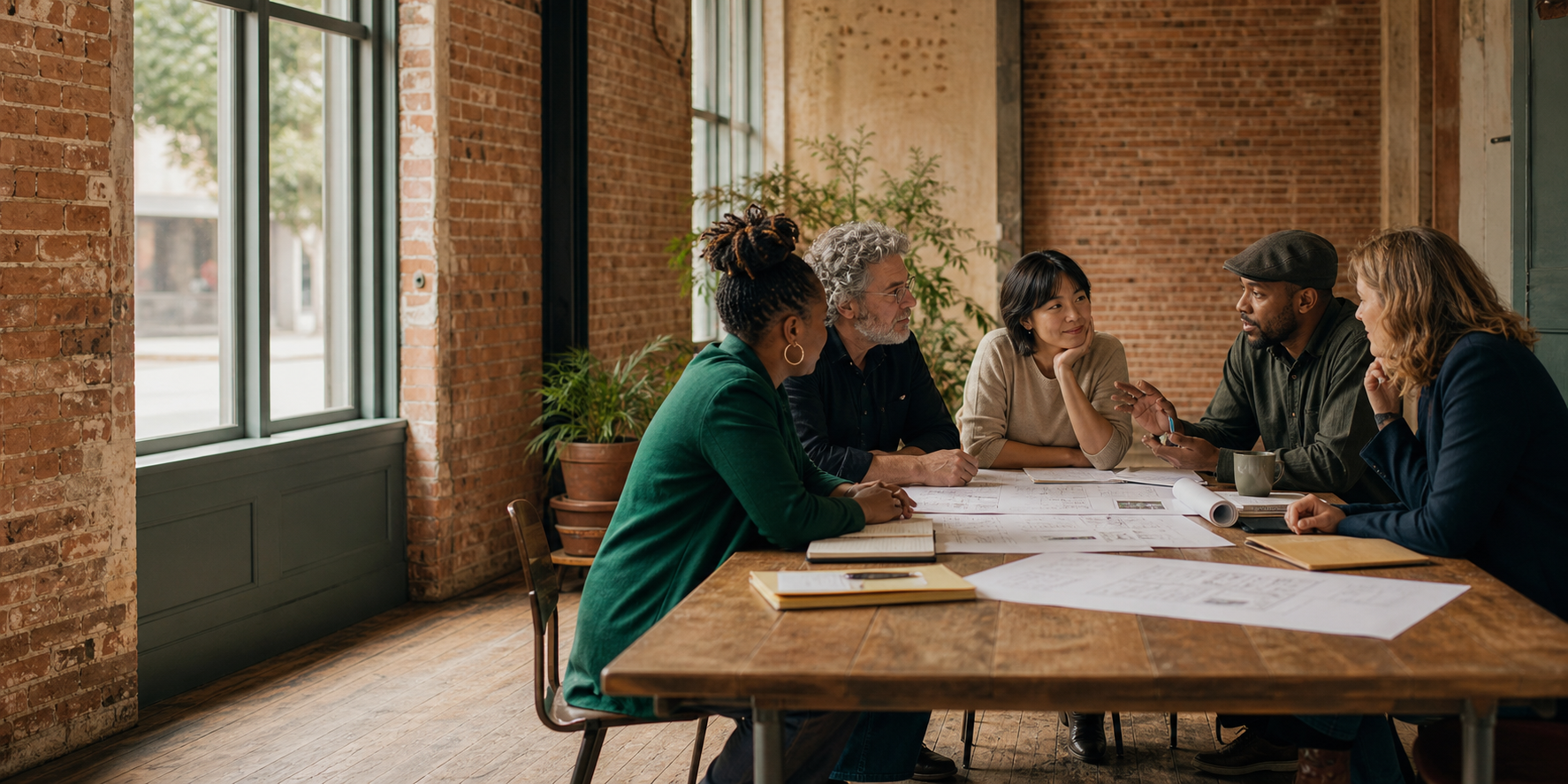 People collaborating in a business setting
